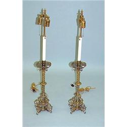 PAIR OF BRASS CANDLESTICK LAMPS