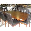 Image 1 : 10PC DINING ROOM TABLE SET; TABLE WITH ONE LEAF AND 8 CHOCOLATE BROWN LEATHER PADDED SIDE CHAIRS