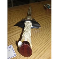 CARVED IVORY HANDLED DECORATIVE KNIFE WITH INTERESTING SWORDFISH BLADE AND ALLIGATOR SKIN SHEATH