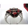 Image 1 : STERLING SILVER GARNET CLUSTER RING SET WITH 5 DIAMONDS