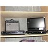 Image 1 : SHELF LOT OF ELECTRONICS; MONITER, FENDER GUITAR AMP, JVC DVD PLAYER AND MAGNAVOX BLURAY DISC