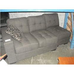 2 SECTIONS OF A 3PC SECTIONAL SOFA, GREY UPHOLSTRY WITH ONE THROW CUSHION