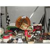 Image 1 : SHELF LOT OF COLLECTABLES AND MISC ITEMS; TOBACCO TINS, NATIVE PLATE, JEWELRY BOXES, ETC
