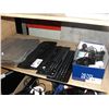 Image 1 : SHELF LOT OF COMPUTER KEYBOARDS AND ASSORTED ELECTRICAL POWER CORDS, ETC