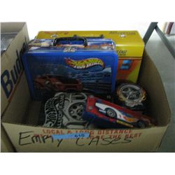 5 Empty Hot Wheel Cases & Box of  Plastic Car Case
