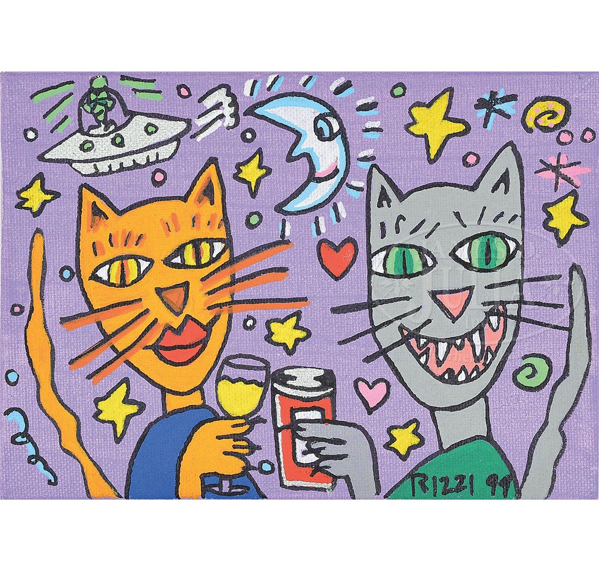 JAMES RIZZI (American, 1950-2011) TWO CATS TOASTING