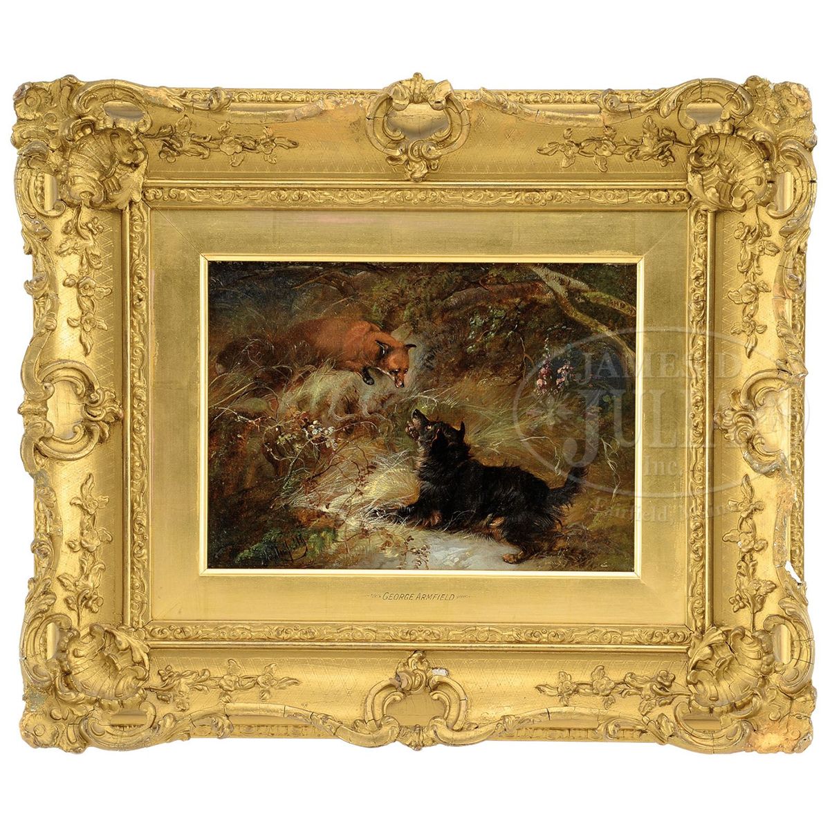 GEORGE ARMFIELD (United Kingdom, 1808-1893) FOX & DOG IN LANDSCAPE