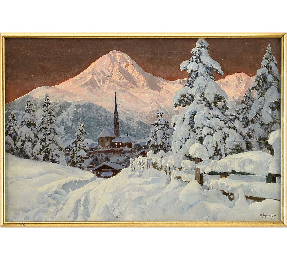 ALOIS ARNEGGER (Austria, 1879-1967) EVENING WINTER LANDSCAPE