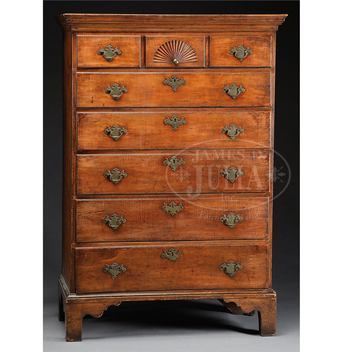 Six Drawer Chippendale Tiger Maple Tall Chest