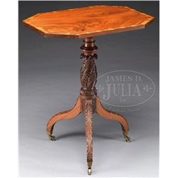 SHERATON OCTAGON TOP TILT TOP MAHOGANY TABLE WITH BANDED INLAY.