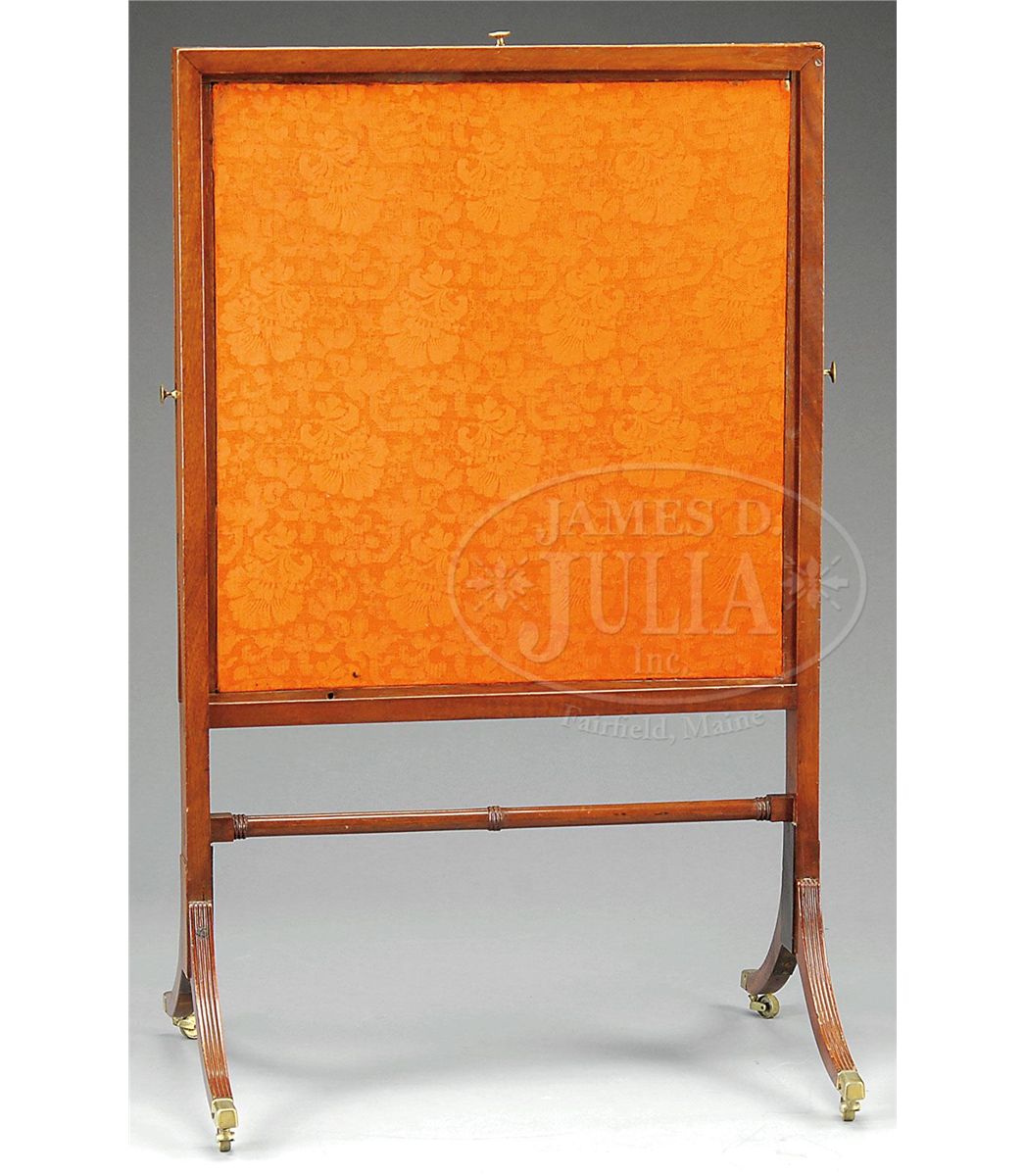 HEPPLEWHITE MAHOGANY ADJUSTABLE FIRE SCREEN.
