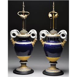 PAIR OF MEISSEN "BLEU DE ROI" VASES.