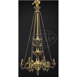 LARGE BRASS AND ORMOLU CHANDELIER ATTRIBUTED TO THE CORNELIUS FIRM OF PHILADELPHIA, PENNSYLVANIA.
