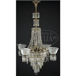 LARGE CRYSTAL PRISM SIX-LIGHT CHANDELIER.