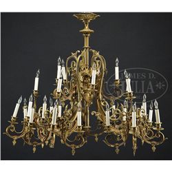 ORNATE BRASS 35-LIGHT CHANDELIER.