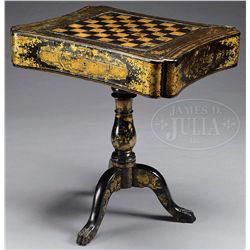 CHINESE EXPORT BLACK LACQUERED GAMES TABLE WITH GILT DECORATION.