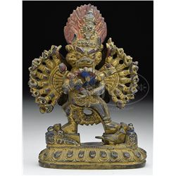 SINO-TIBETAN GILT BRONZE OF YAMANTAKRA.