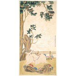 THREE HANGING SCROLLS AND A CALLIGRAPHY SCROLL.