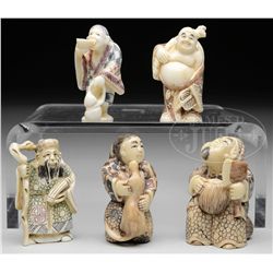GROUP OF FIVE IVORY CARVINGS.