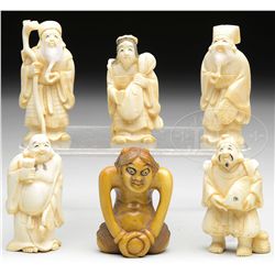 GROUP OF FIVE IVORY CARVINGS & ANOTHER.
