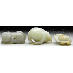 THREE JADE CARVINGS.