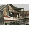 Image 2 : Artist Signed Art Print Boat at the Dock -Framed