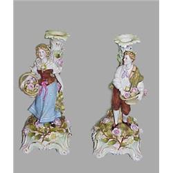 PAIR OF GERMAN PORCELAIN FIGURAL CANDLESTICKS