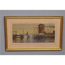 SIGNED EDMUND LEWIS OPAQUE WATERCOLOR OF NARRAGANSETT