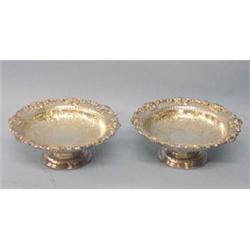 PAIR OF ENGLISH SILVER FOOTED OPEN COMPOTES