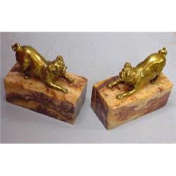 PAIR OF BRASS DOG BOOKENDS ON MARBLE BASES