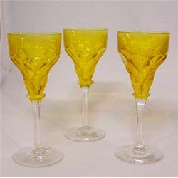 THREE CUT GLASS WINE GLASSES