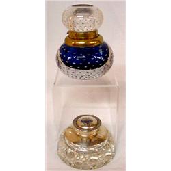 TWO GLASS INKWELLS