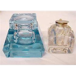 TWO GLASS INKWELLS