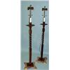Image 1 : PAIR OF WOODEN FLOOR LAMPS WITH SQUARE COPPER BASES