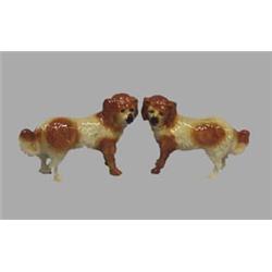 PAIR OF STAFFORDSHIRE STANDING PEKINESE DOGS