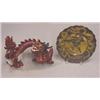 Image 1 : TWO ORIENTAL PIECES: Pottery dragon with red glaze