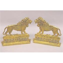 PAIR OF BRASS LIONS
