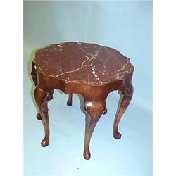 SCALLOPED ROUND QUEEN ANNE STYLE MARBLE TOP TABLE