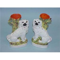 PAIR OF STAFFORDSHIRE DOG CHIMNEY VASES