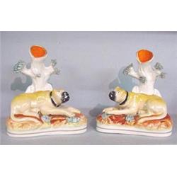 PAIR OF STAFFORDSHIRE CHIMNEY VASES