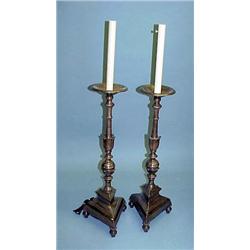 PAIR OF SILVER PLATE CANDLESTICK TABLE LAMPS