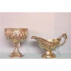 TWO PIECES OF SILVER: Silverplate sauce boat with pedestal base
