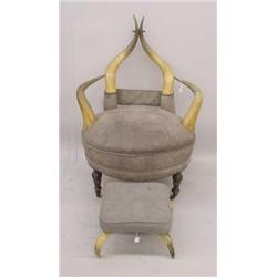 VICTORIAN HORN CHAIR WITH FOOTSTOOL