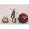 Image 1 : THREE PIECES: Round, leather covered, brass traveling inkwell