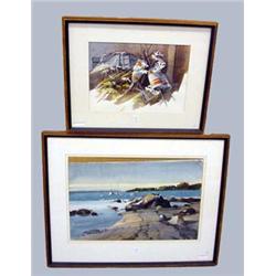 TWO FRAMED WATERCOLORS ON PAPER