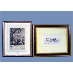 TWO BLACK AND WHITE ENGRAVINGS
