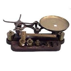 CAST IRON BALANCE SCALES WITH BRASS WEIGHTS