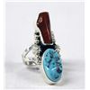 Image 1 : Navajo Sterling, Turquoise & Coral Ring by Jones