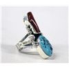 Image 2 : Navajo Sterling, Turquoise & Coral Ring by Jones