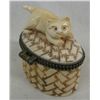 Image 1 : Carved Bone Kitten Hinged Trinket Box